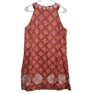 Dizzy Lizzie Pink Orange Medallion Print Sleeveless Shift Dress Size Medium